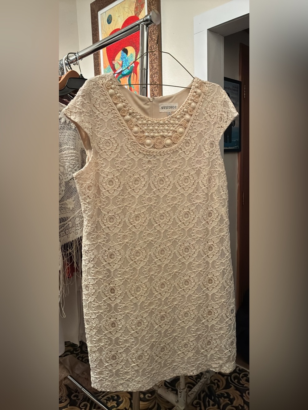 Studio I Ivory Lace Dress with Beaded Yoke. Women’s size 16. Beautiful.